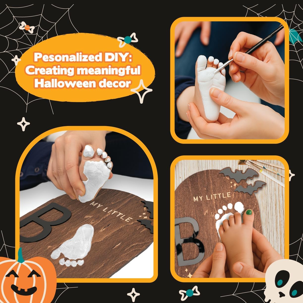 My Little Boo Wooden Halloween Sign – Baby Footprint Ghost Keepsake Plaque – Happy First Halloween Nursery Décor – Rustic Wooden Tabletop Sign for Newborn. Halloween baby