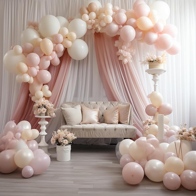 Wokceer Dusty Rose Wedding Arch Draping Fabric Backdrop 4 Panels 28.7" X 20FT Sheer Drapes Fabric for Wedding Arbor Ceremony Party