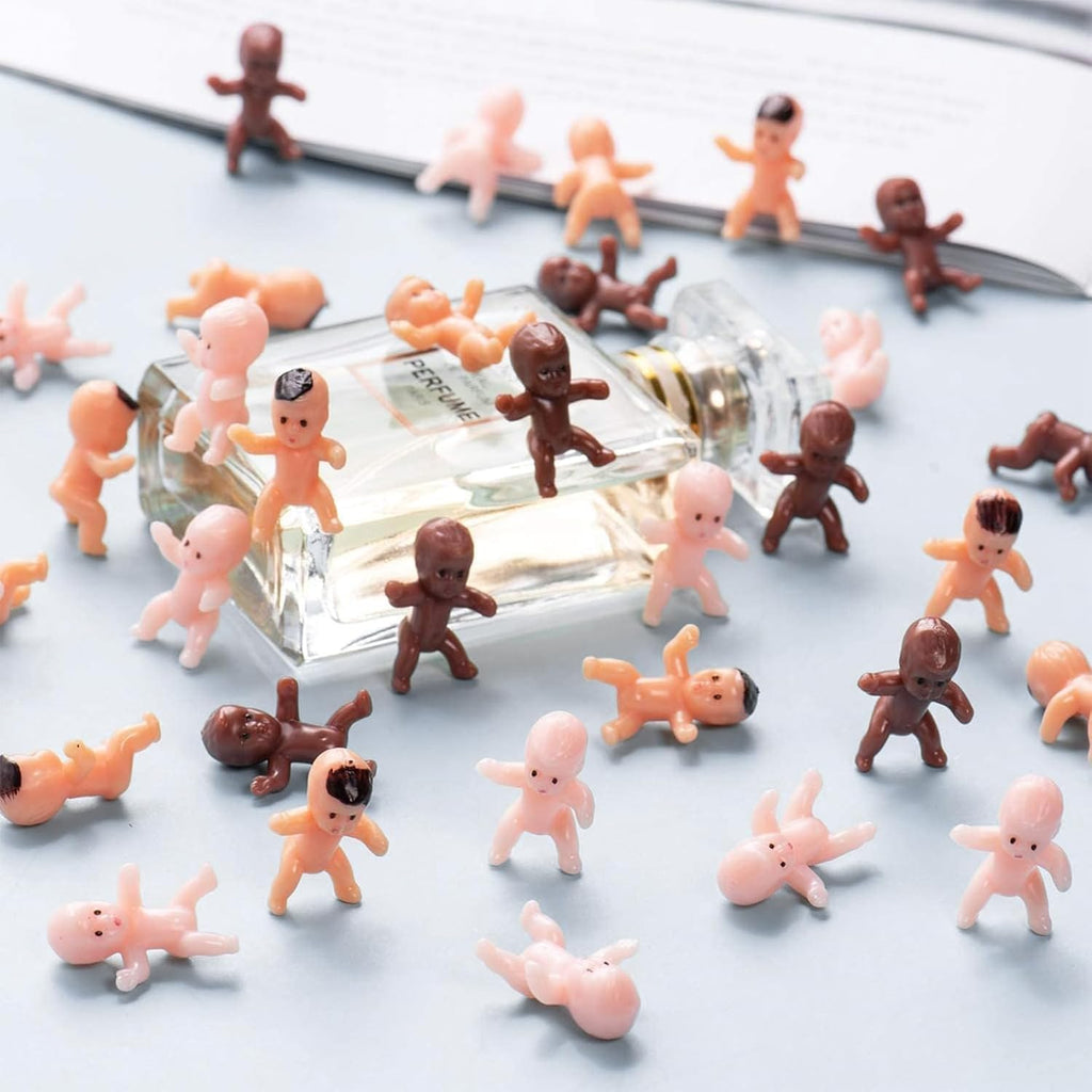 ZYFLSQ 120 Pcs Mini Babies for Baby Shower Games, 1 Inch Tiny Plastic Babies Bulk for My Water Broke Ice Cube, Mardi Gras King Cake Baby Figurines, Hide Hunt Games, Party Decorations Favors(White)
