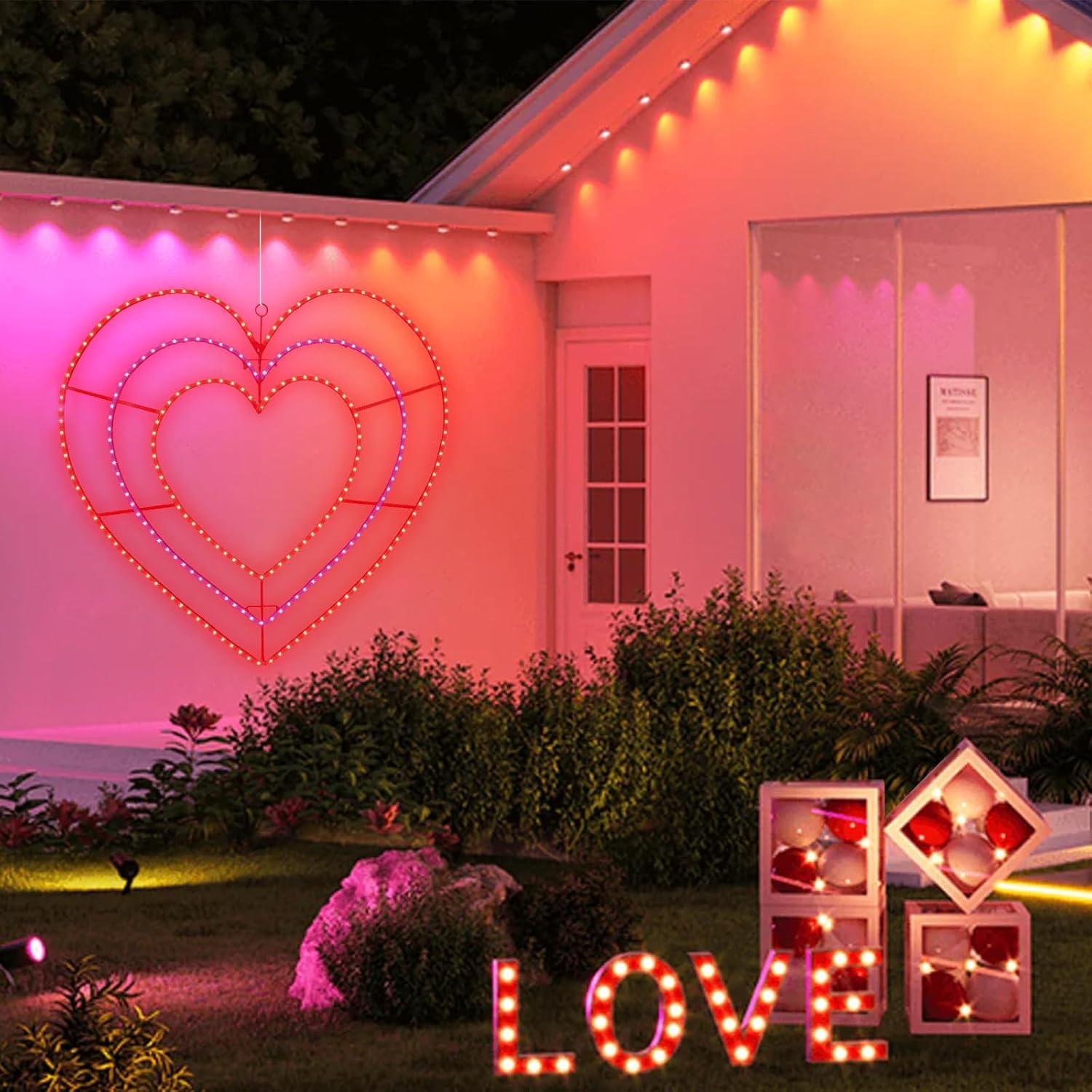 LAMPHOME Valentine Lights Outdoor 37.4 Inch 252LED Waterproof Red and Pink Heart Light Valentine‘s Day Decorations for Outdoor Garden Yard Valentine‘s Day Interior Decoration