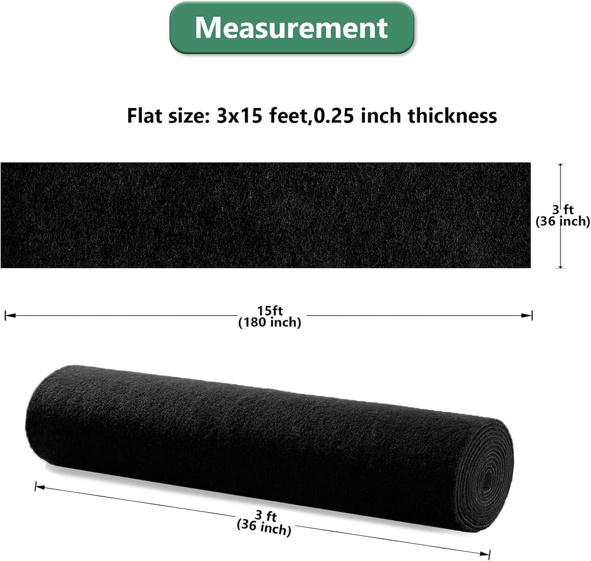 Black Carpet Runner Rug for Party and Event, Non-Slip TPR Rubber Backed Aisle...