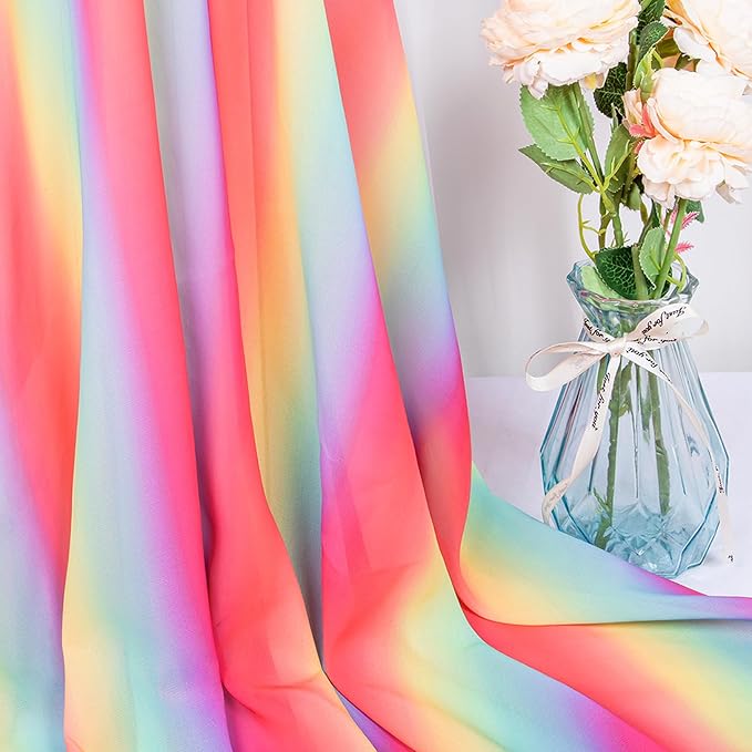DUOBAO Rainbow Chiffon Wedding Ceiling 10FT Length Photo Background Curtain Decorations with Rod Pocket for Banquet Room Weddings Ceremony Graduation Prom, W 5' x L 10'-6 Panels Bright Rainbow