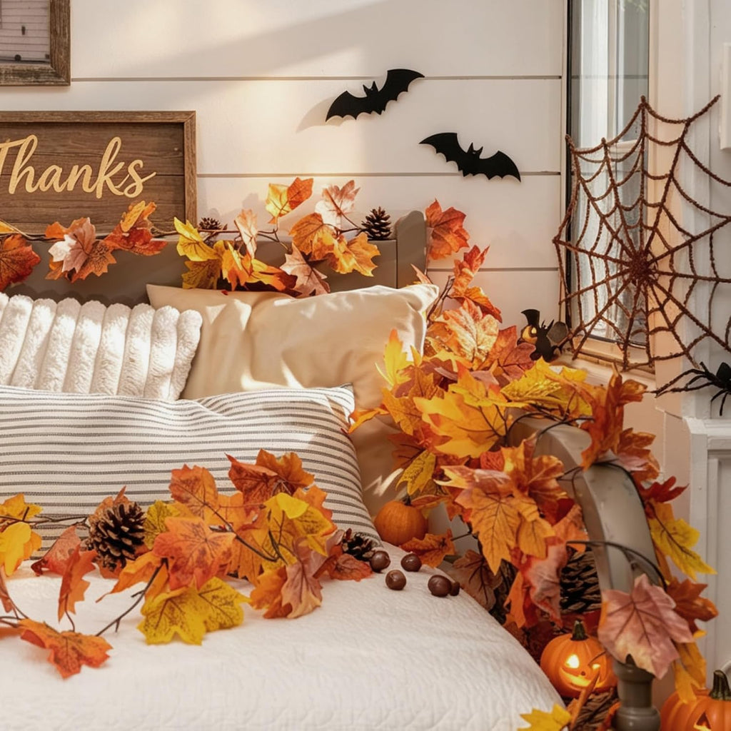 cqure 6 pack fall leaf garland, total 35ft on a desk or shelf