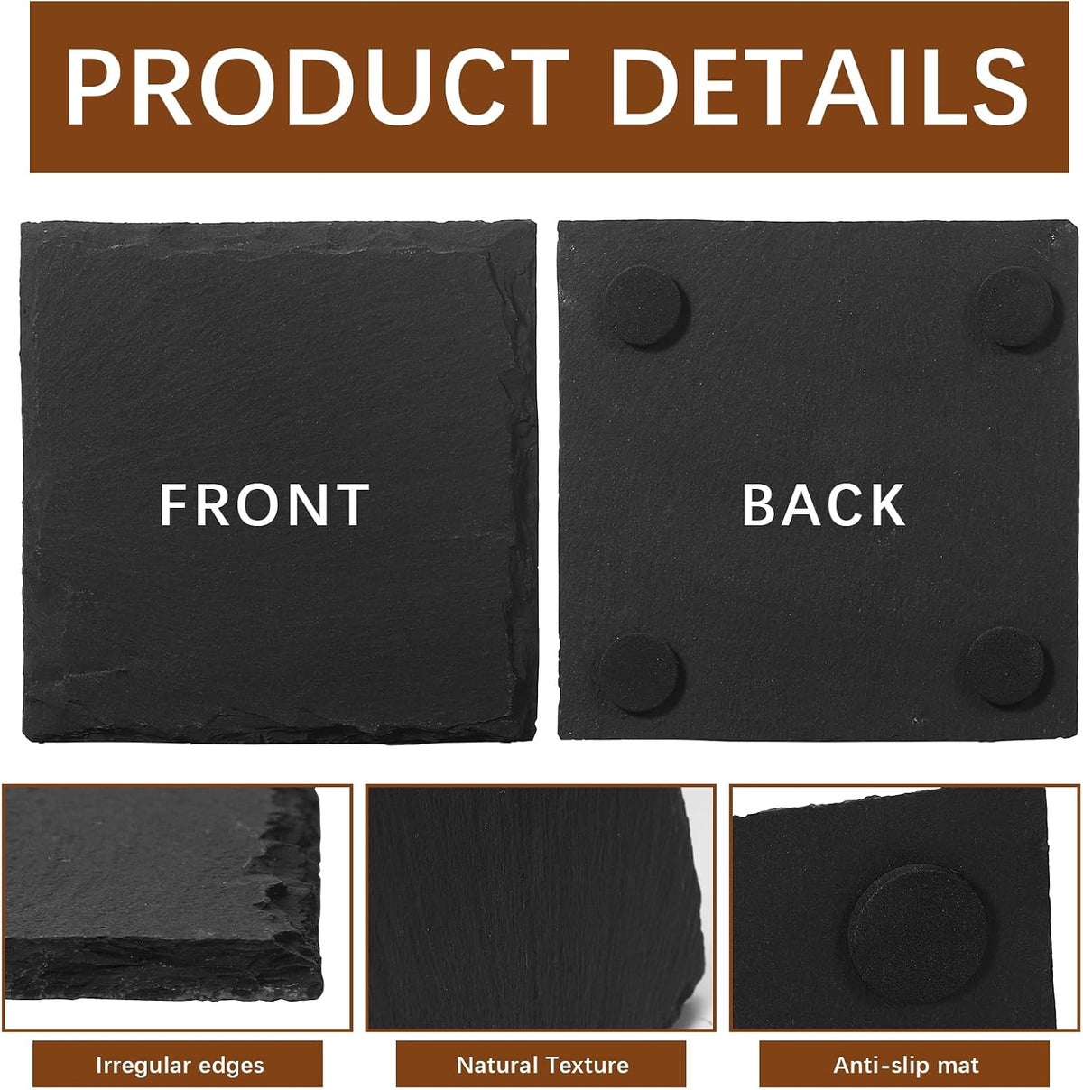 60 PCS Slate Coasters Black Square 4 Inch Bulk Rock, Blank Laser Engraving, S...