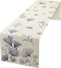 Poppy Flower Table Runner, Watercolor Purple Floral Leaves Seasonal Spring Summer Table Runner for Kitchen Dinning Table Runner Decor Home Wedding Party Holiday, 13x60 Inch