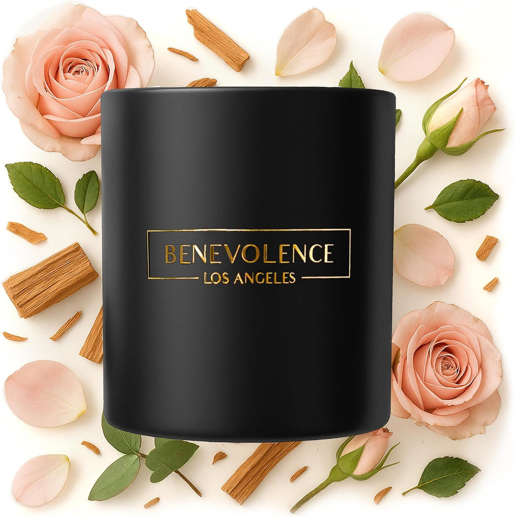 Benevolence LA Premium Rose & Sandalwood Scented Candle – Long-Lasting, 45-Hour Burn – Luxury Natural Soy Candle for Home – Aromatherapy & Room Decor – 8oz