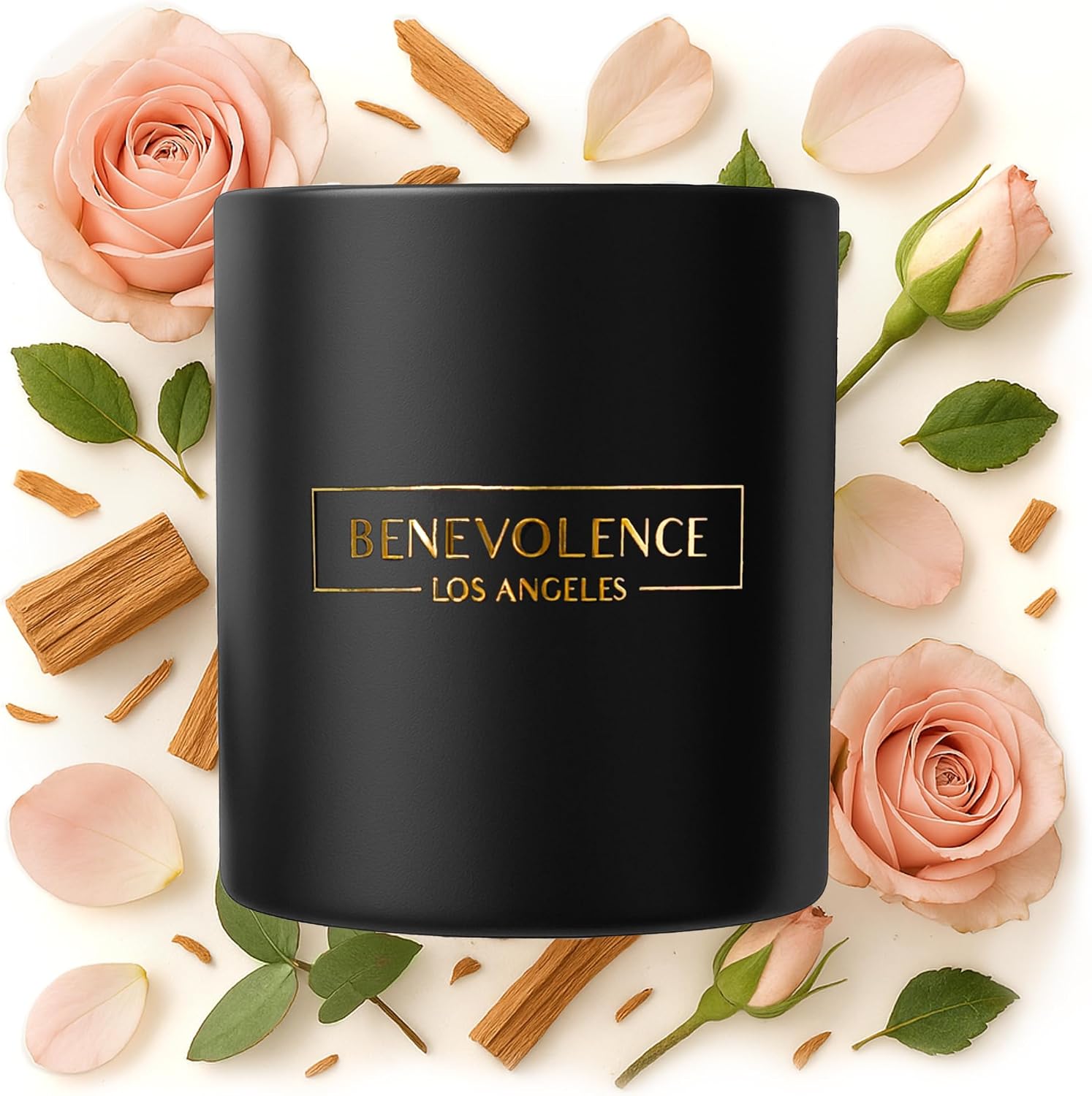 Benevolence LA Premium Rose & Sandalwood Scented Candle – Long-Lasting, 45-Hour Burn – Luxury Natural Soy Candle for Home – Aromatherapy & Room Decor – 8oz