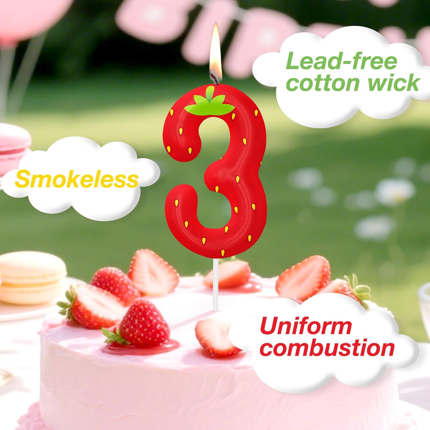 Strawberry Birthday Candles, 2.4 inch Cake Topper Decor, Number 1 Candles Birthday Decorations, Anniversary Party Cake Decorations Party Supplies