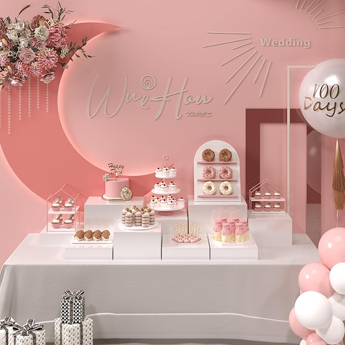PecMuikee Buffet Risers, Food Risers for Buffet Table, Display Stand Shelf for Catering Dessert Collectibles Jewelry Figures Show, Acrylic Cube Display Nesting Risers with Hollow Bottoms 6PCS