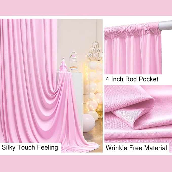 40 ft x 10 ft Wrinkle Free Baby Pink Backdrop Curtain for Parties, 8 Panels 5ftx10ft Polyester Photo Backdrop Drapes for Baby Shower Birthday Party Photography Wedding Backdrop Stand