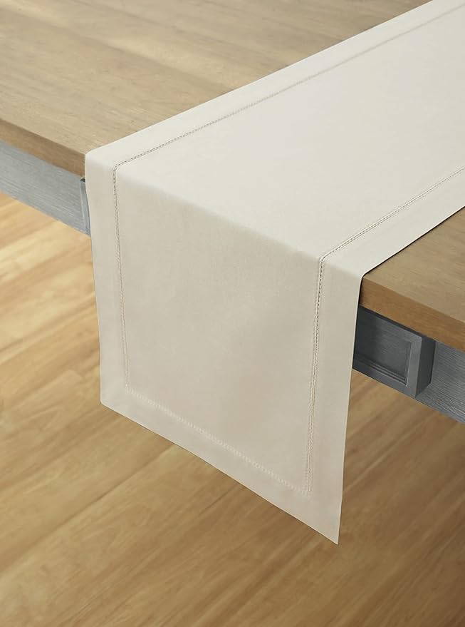 Solino Home Linen Table Runner 90 Inches Long - Cotton Linen Hemstitch Table Runner 14 x 90 Inch for Fall, Autumn, Halloween, Thanksgiving, Christmas