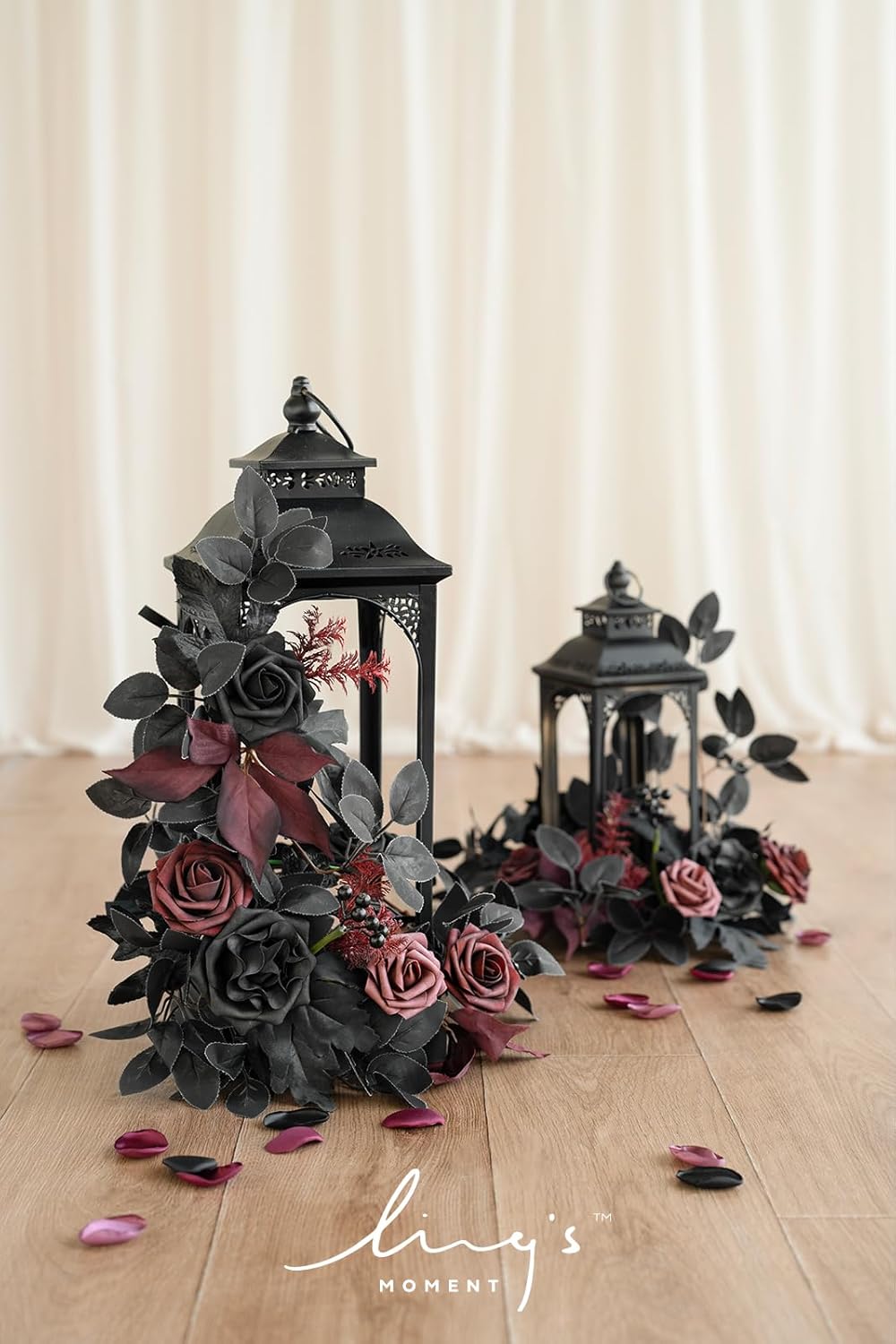 ling's moment 6 pack black artificial flowers garlands, close-up detail