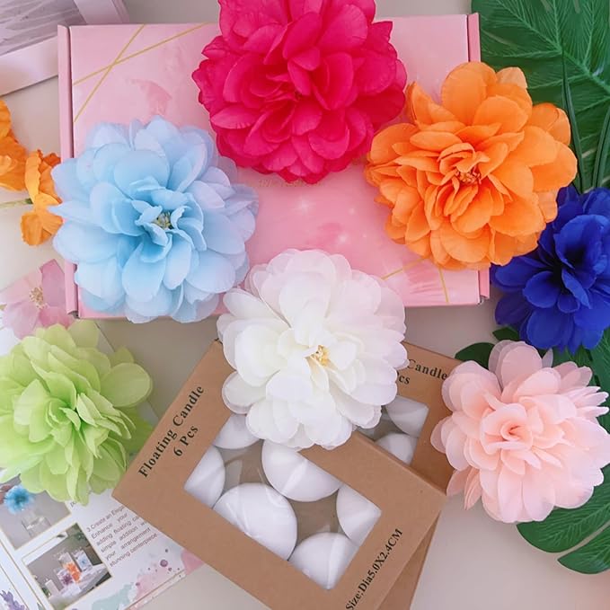 24 Pcs Floating Candles for Centerpieces and Floating Flowers Vase Fillers for Centerpieces Artificial Blue Flowers for Wedding Party Home Table Decoration
