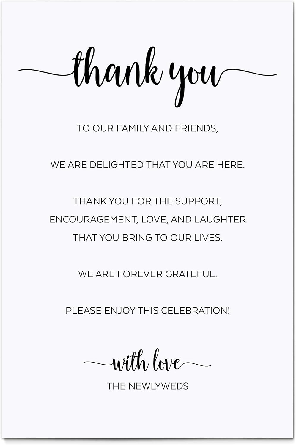 321Done Thank You Place Setting Card for Newlyweds, 4"x6" 50-Pack | Made in USA Thank You for Celebrating with Us, Minimalist Script White Table Placecards for Wedding