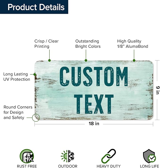 Custom Sign, Custom Street Sign, 11 Font Colors, 13 Font Styles, 4 Hole Options, 22 Sizes, 9x18 Inches, Rust Free DiBound, Fade Resistant, Made in USA by My Sign Center (Shabby Chic)