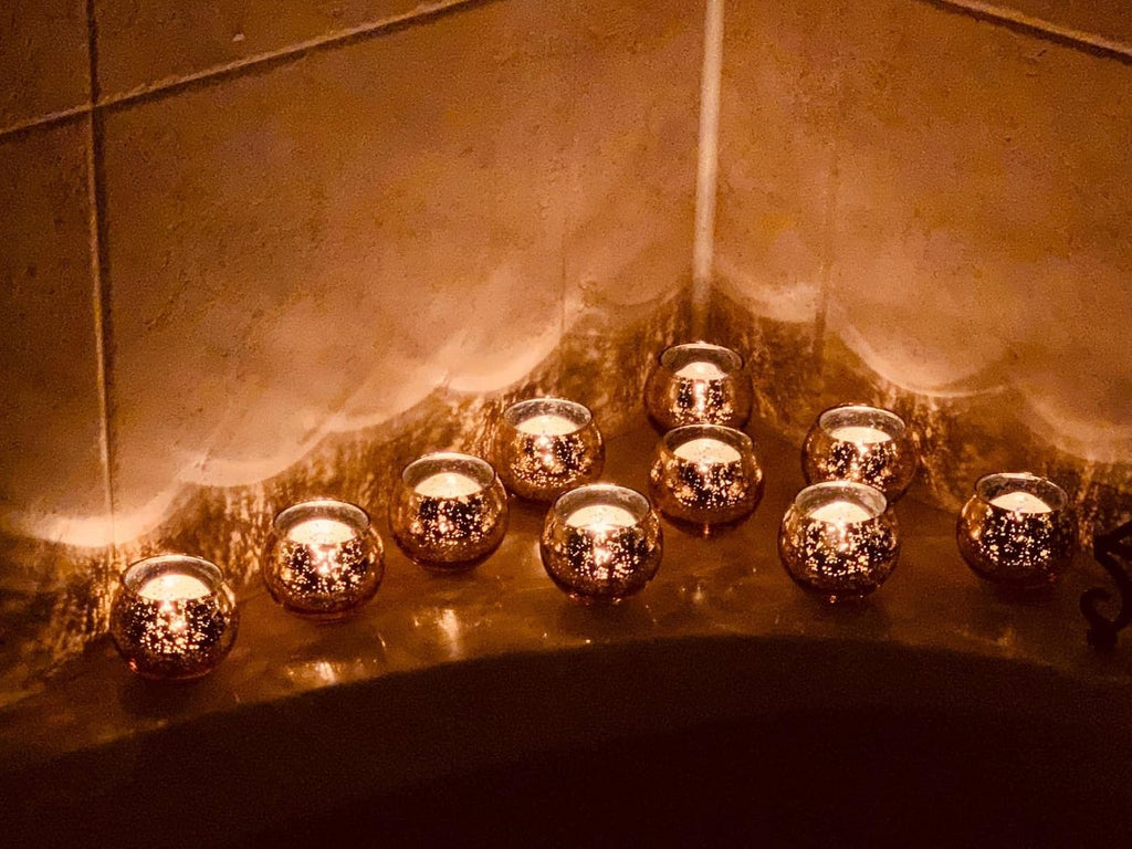 Volens Round Gold Votive Candle Holders, Mercury Glass Candle Holder Set of 12, Wedding Decorations for Table