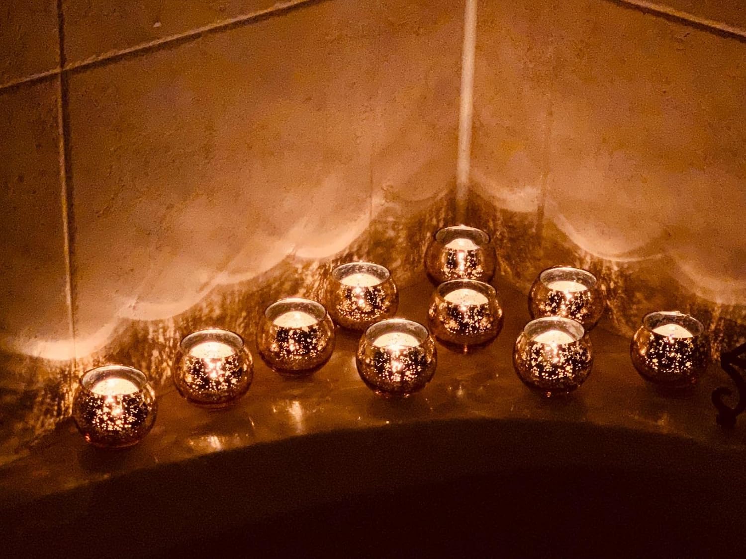 Volens Round Gold Votive Candle Holders, Mercury Glass Candle Holder Set of 12, Wedding Decorations for Table