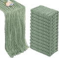 12 Pack Sage Green Cheesecloth Table Runner 10ft Boho Gauze Fabric Cheese Cloth Table Runner 35 x 120 Inch Rustic Sheer for Romantic Wedding Decor Baby Shower Party Table Centerpiece Decoration