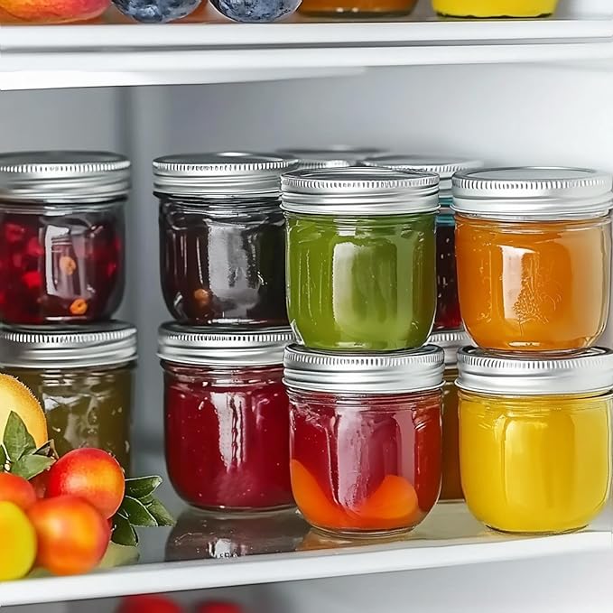 ComSaf Wide Mouth 8 oz Mason Jars with Lids, 6 Pcs Small Mason Containers, Canning Jars, 8oz Glass Jar with Lid, Canning Jars for Jams, Jelly, Sauces, Desserts, chia pudding, Pickle, Gift