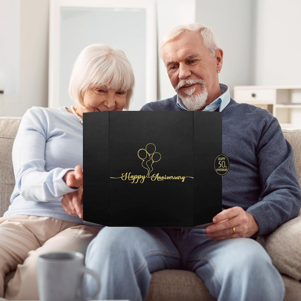 DARUNAXY Black Gold 50th Anniversary Party Decorations, Happy 50th Anniversary Alternative Signature Guest Book for Parents Cheers to 50 Years Gifts 50 Anniversary Signing Card Board Party Supplies