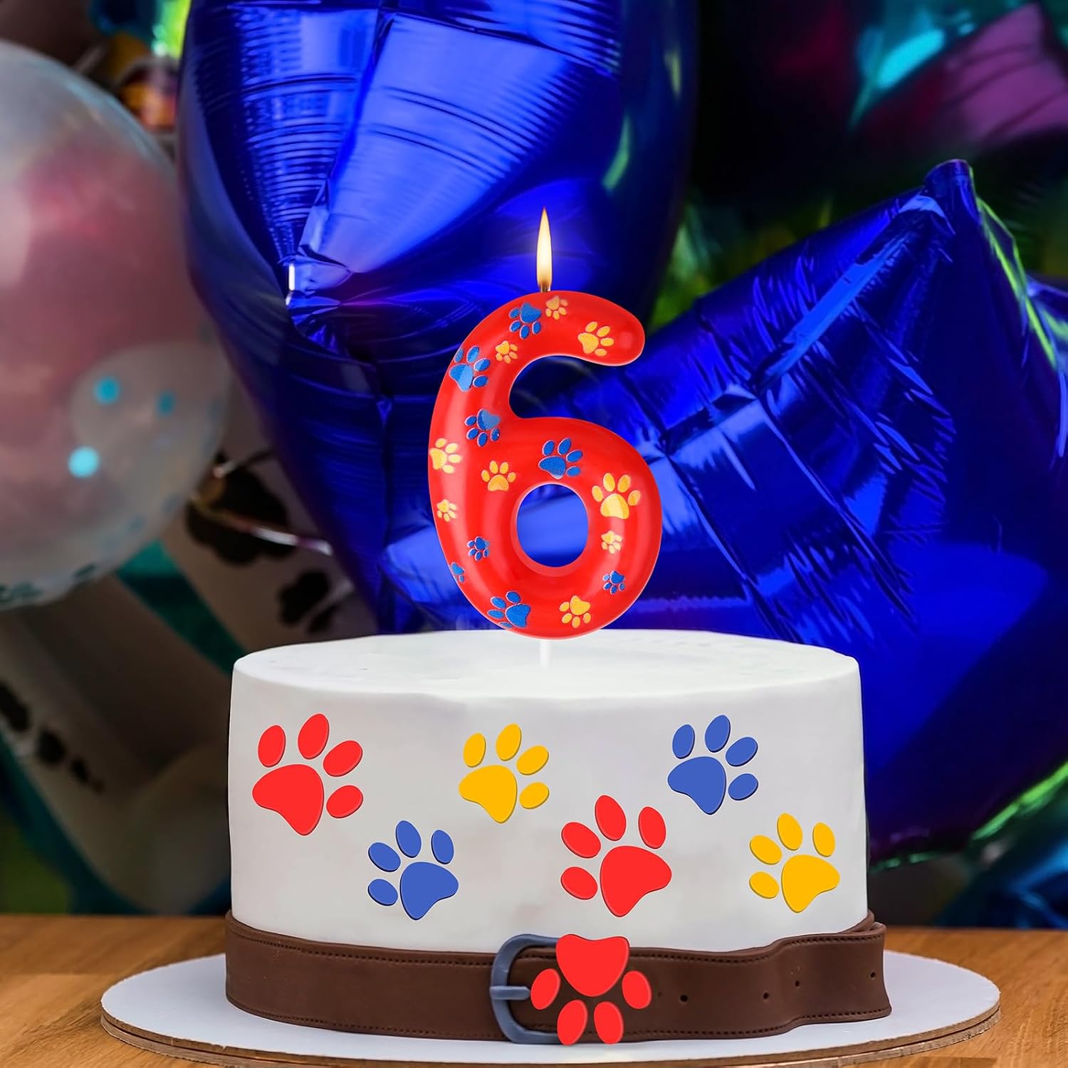 Conelist Number 6 Dog Paw Birthday Candles Dog Toppers Candles Blue Yellow and Red Numeral Birthday Cake Topper for 6 Year Old Boy Girl Paw Party Decoration Party Supplies