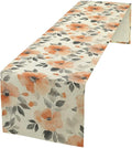 Floral Fall Table Runner, Rustic Watercolor Orange Flowers Seasonal Summer Autumn Table Runner for Kitchen Dinning Table Runner Decor Home Wedding Party Holiday, 13x120 Inch
