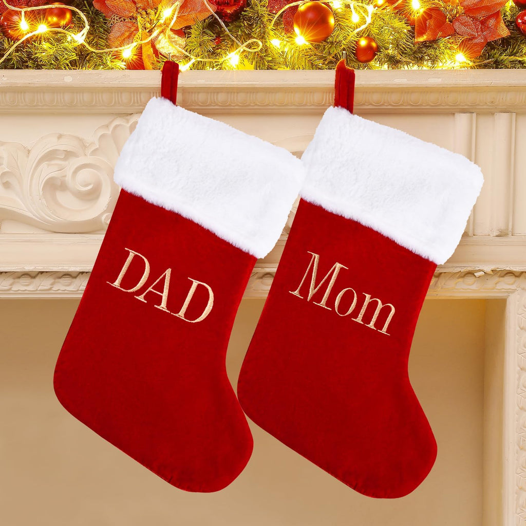 Sailup 20 Inches Monogram Christmas Stockings with DAD Letters, Large Super Soft Christmas Stockings Red Velvet with White Super Soft Plush Cuff for Christmas Xmas Tree Holiday Fireplace