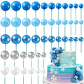 108 Pcs Balls Cake Topper DIY Cupcake Insert Foam Balloons for Cake Baking Wedding Anniversary Birthday Decoration(Blue White Silver,Multi Sizes)