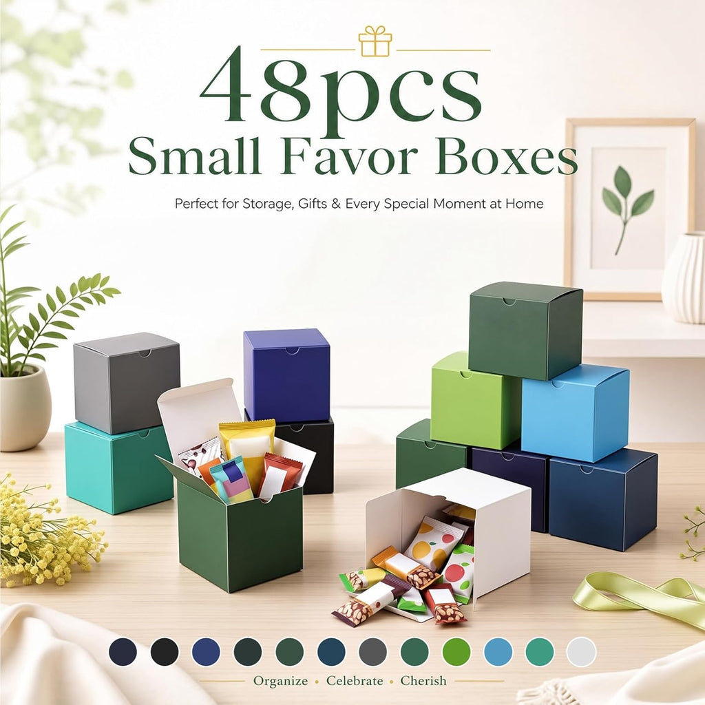 Zhehao 48 Pack Blue and Green Gift Boxes 12 Colors Small Cardboard Gift Boxes with Lids Bulk 4 x 4 x 4 Inch Square Kraft Cube Paper Box Assemble for Candles Wedding Presents Easy Birthday