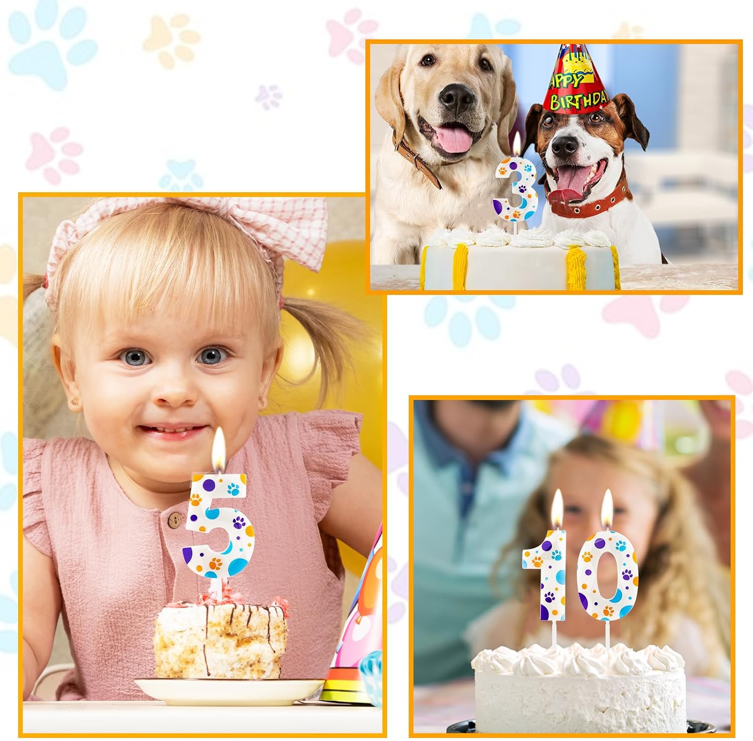 3D Dog and Cat 11th Birthday Candle Numbers 11 Candle Paw Cake Topper Cupcake Decorations for Pet Theme Party Decor Anniversary Celebrations Supplies