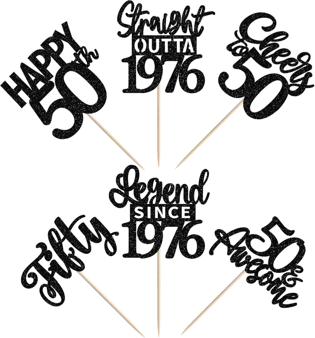 24PCS Black Happy 50th Birthday Cupcake Toppers Fifty Straight Outta 1976 Cupcake Picks Cheers to 50 Lengend Since 1976 Cake Decorations for 50th Birthday Anniversary Party Decorations Supplies