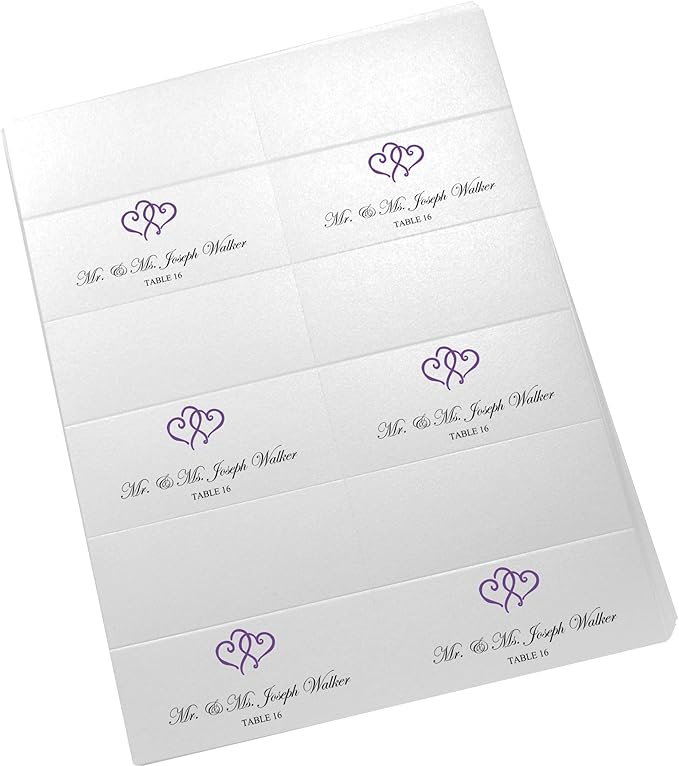 Linked Hearts Printable Place Cards, Purple (Choose Color), Set of 150 (25 Sheets), Laser & Inkjet Printers - Wedding, Party, Dinner, and Special Events - Made in the USA