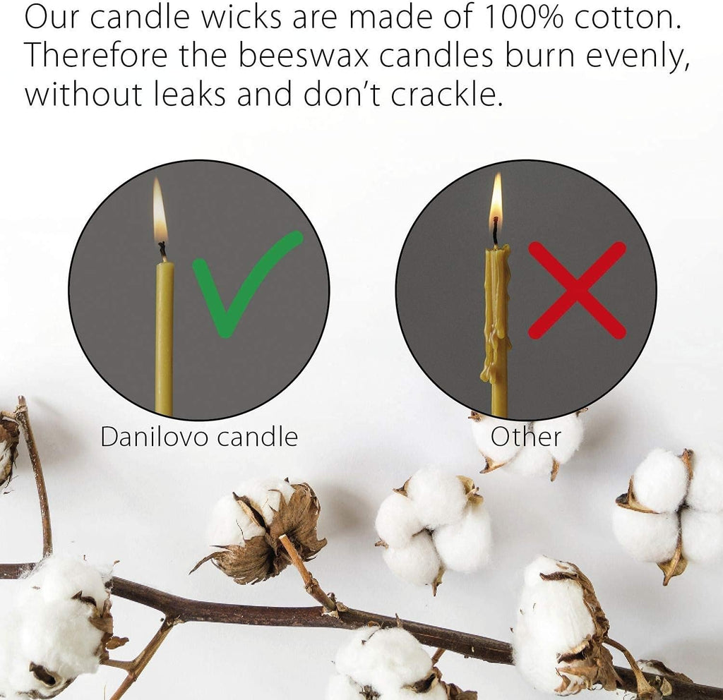Danilovo Pure Beeswax Candles - Honey-Scented, Decorative Thin Taper Candles - Ideal for Birthday Decoration or Church Prayers - Drip Free, Tall & Smokeless Pack of 50 pcs, 6.3 x 0.2 inch