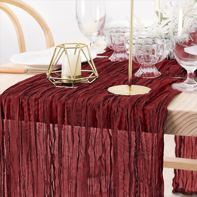 MLMW 6 Pack Christmas Table Runner Cheesecloth Burgundy Boho Cheese Cloth 160 inch Gauze Rustic Sheer Table Runner 13.3ft for Party Wedding Baby Bridal Shower Birthday