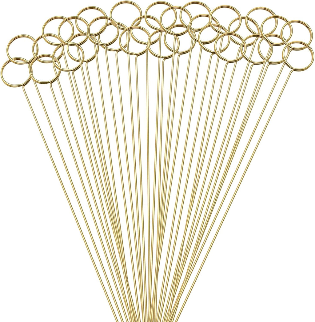 Hananona 30 Pcs Metal Floral Place Card Holder, 13.4 Inch Flower Picks Clip for Floral Arrangement, Golden Card Holder for Wedding and Party (Round)