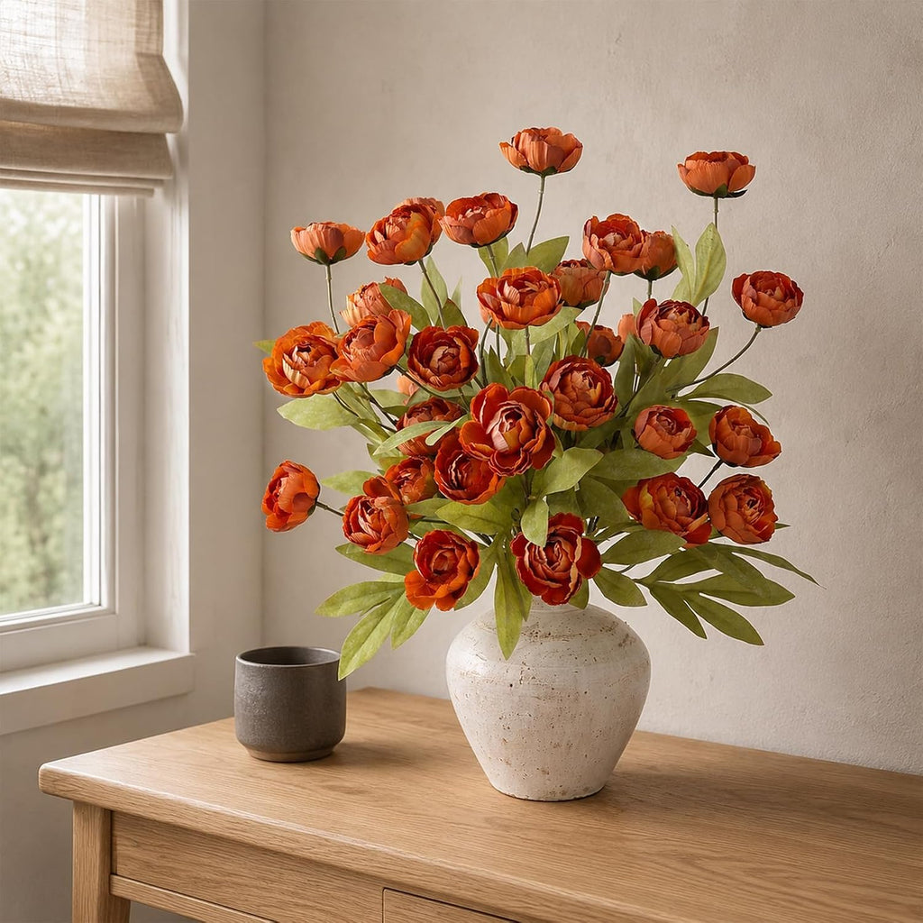 27" artificial fall peony silk flower stems for on a desk or shelf
