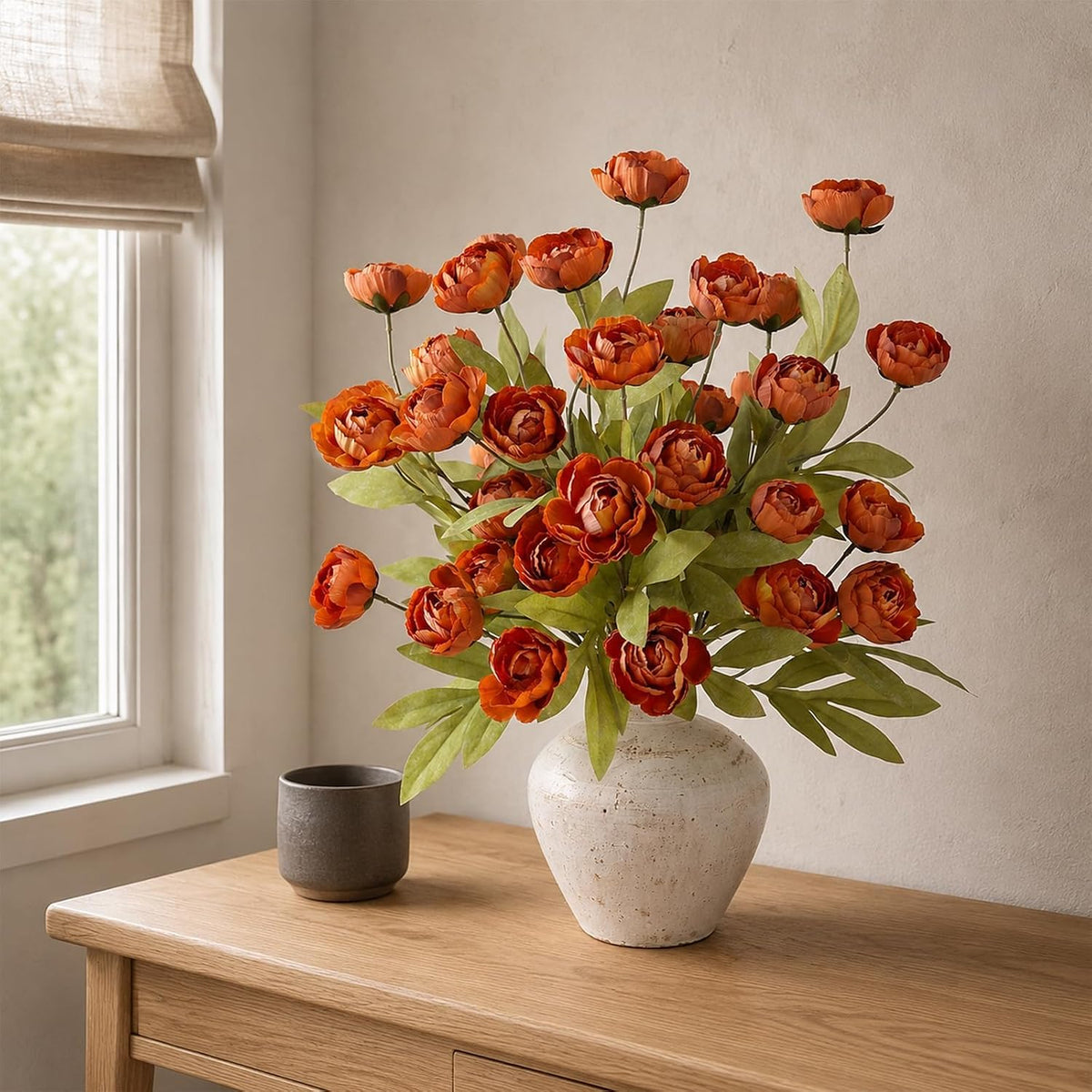 27" artificial fall peony silk flower stems for on a desk or shelf