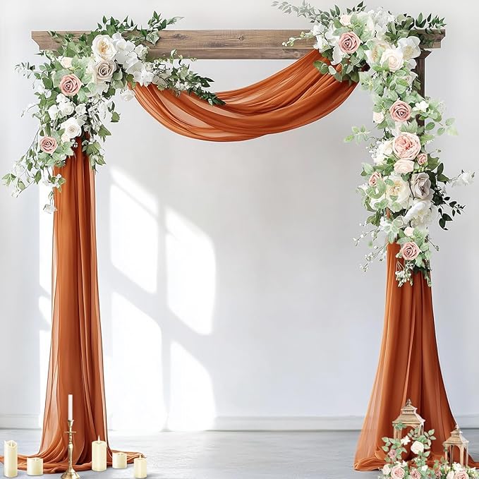 Socomi Wedding Arch Draping Fabric 3 Panels 29" x 19Ft Terracotta Sheer Chiffon Curtain Drapes 6 Yards for Wedding Ceremony Birthday Party Decoration