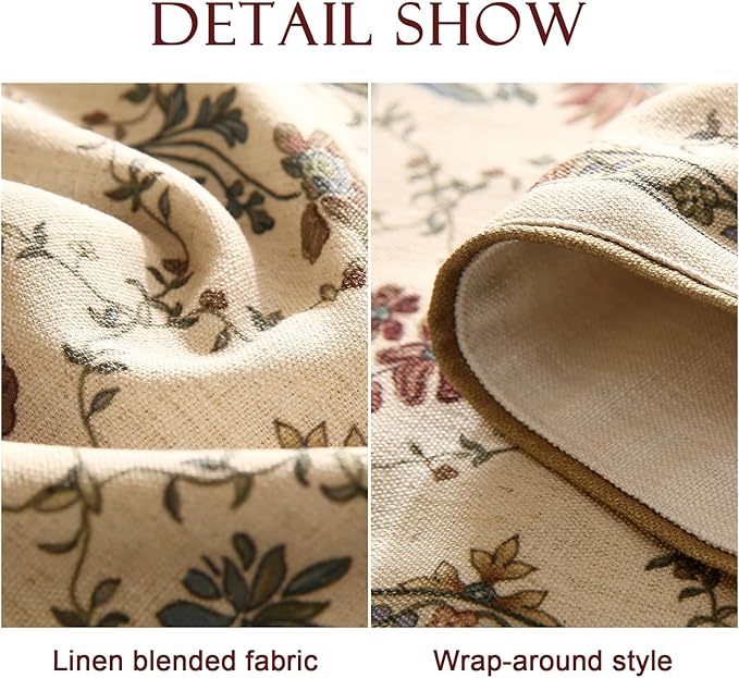 patdrea Designer Vintage Floral Linen Extra Long Table Runner 118 Inch Long,Beige Cottage Rustic Bouquets Pattern Table Mat,Decor for Kitchen Dining Coffee Table Cabinet Thanksgiving,12"*118"