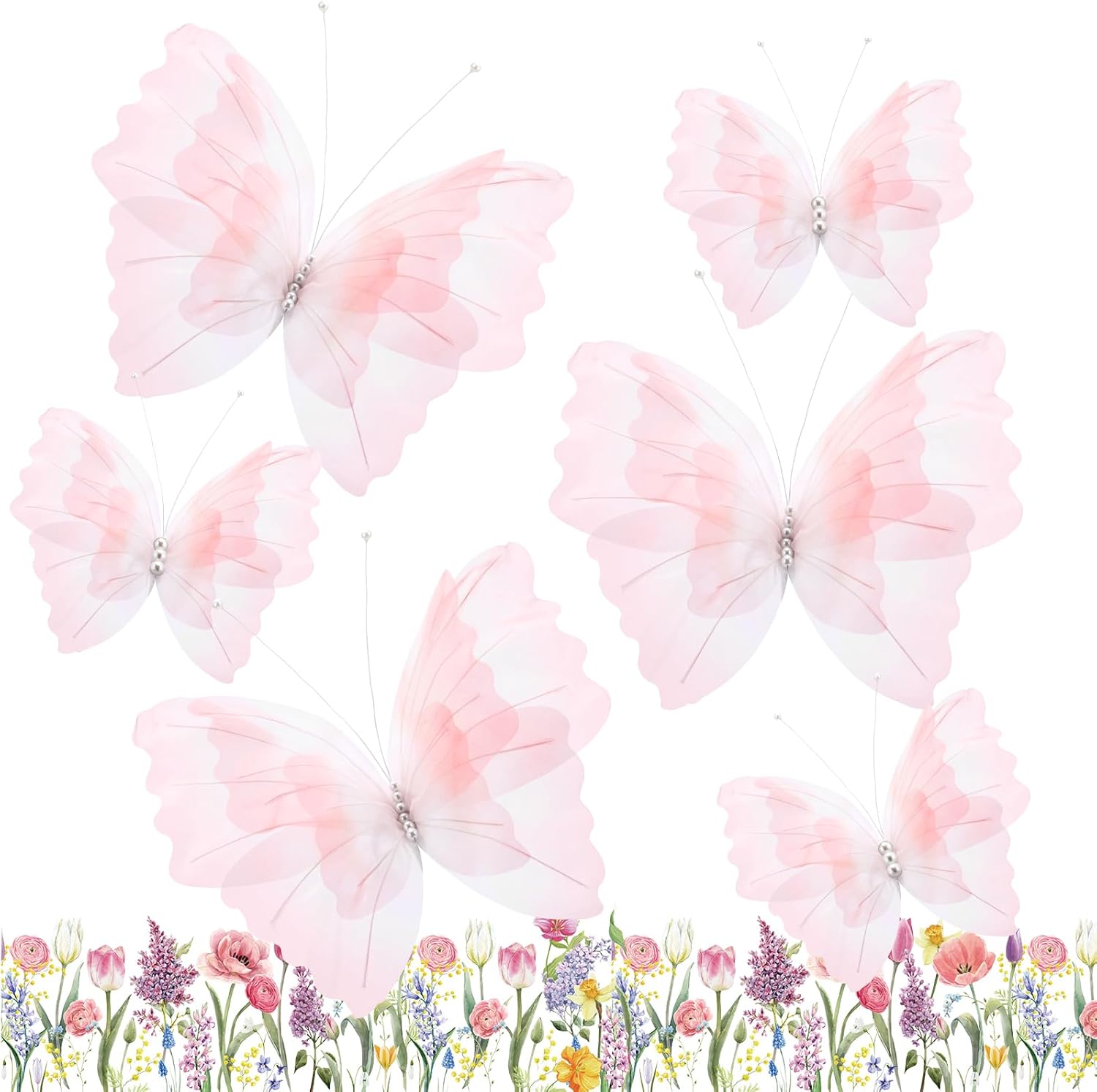 Geelin 6 Pcs Large Gradient Pink Butterfly Decorations Mariposas Grandes para Decoracion Big Butterfly Party Decor 20 Inch 12 Inch 3D Silk Butterflies for Baby Shower Birthday Party Wedding Decor