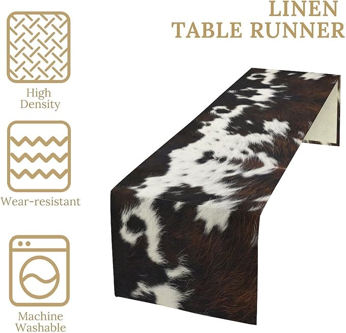 Cow Print Table Runner, Brown Cowhide Print Western Style Table Runner Country Farmhouse Cottage Cow Patten Table Decoration for Home Kitchen Dining, 13x36 Inch
