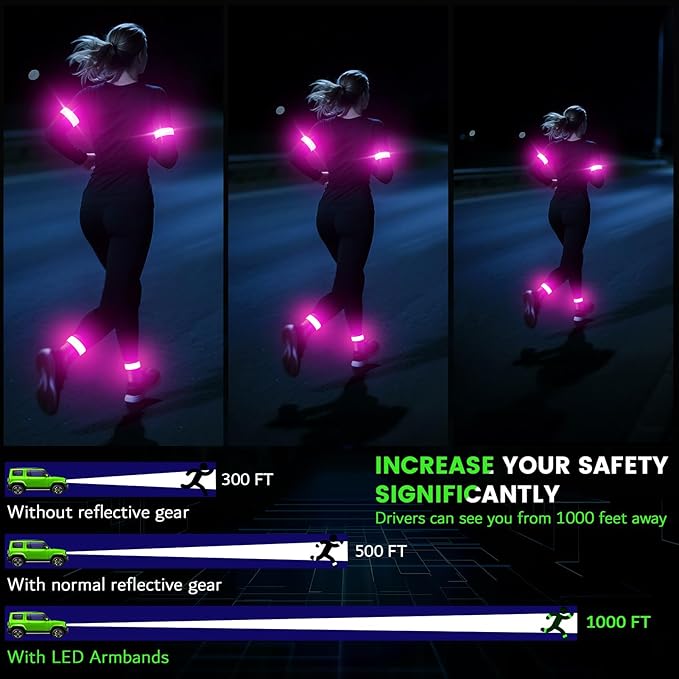 LED Armband for Running(2 Pack),Light Up Arm Bands for Night Walking Running,Rechargeable Lights for Runners,High Visibility Reflective Running Gear Adjustable Light Up Wristbands