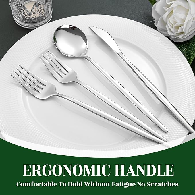 NOCCUR 40-Piece Stainless Steel Silverware Set for 8 - Utensils Set Include Knives Spoons and Forks - Mirror Polished for Home&Party