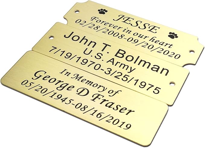 3" W x 1" H Personalized Custom Engraved Brushed Gold Solid Brass Plate Frame Name Label Art Tag for Frames with Adhesive Backing or Screws (Brass)