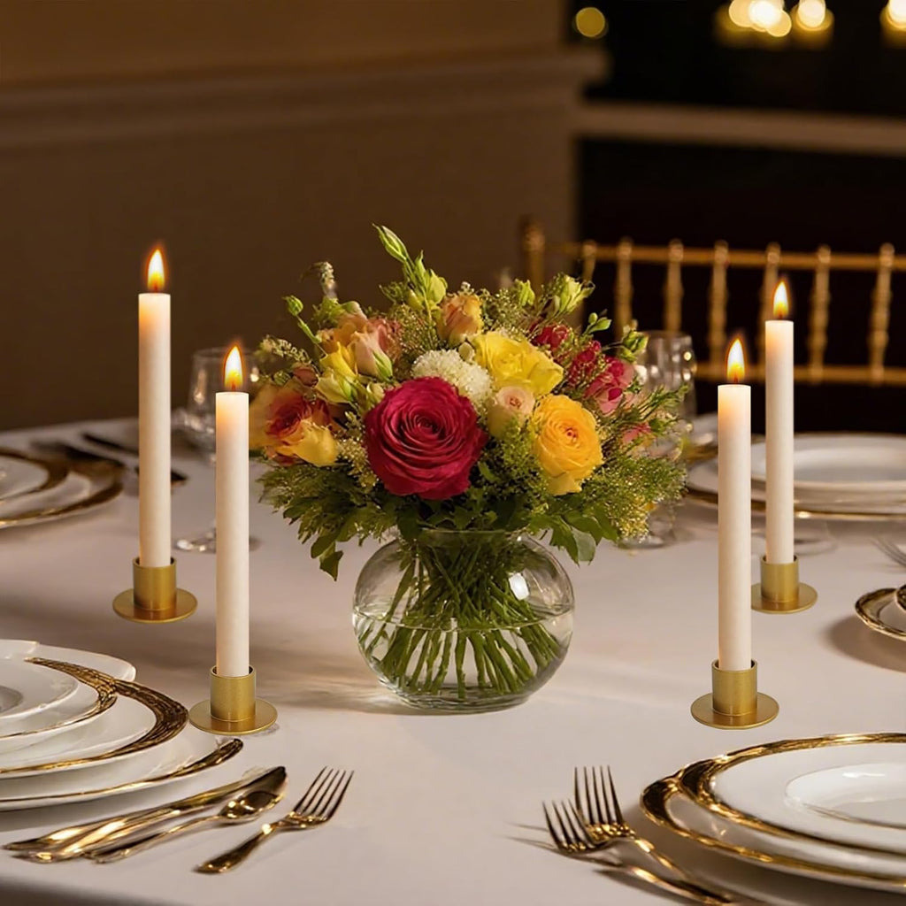 Gute Taper Candle Holder, Candle Holders for Pillar Candles, Matte Gold Candlestick Holder Centerpieces for Home Decoration, Wedding Anniversary, Party, Housewarming Gifts,Set of 8,Round