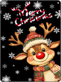 Merry Christmas Reindeer Metal Tin Sign - Funny Christmas House Decoration 12x16Inch for Outdoor and Indoor Use
