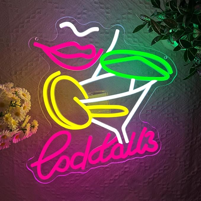Cocktails Neon Sign, Cocktail Bar LED Neon Light for Wall Decor Dimmable Led Light Up Sign for Home Beer Bar Pub Night Club Party Man Cave Decoration Gift USB Powered(14.2"*7.5")