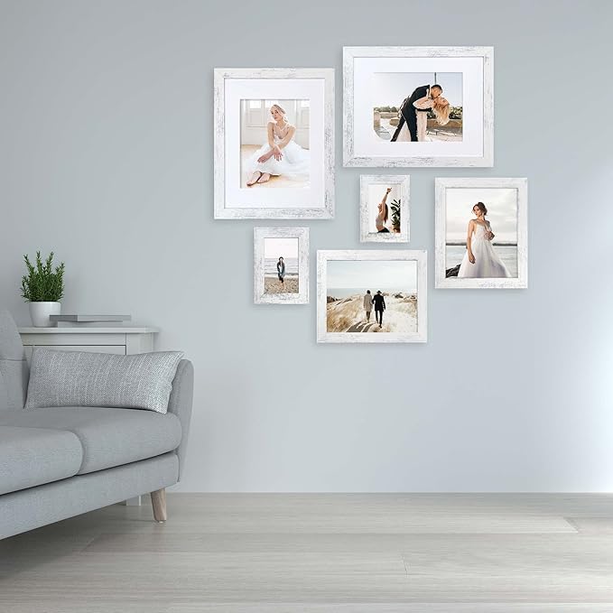 8.5x11 Picture Frame Set of 4, Distressed White Certificate Frame with Real Glass, Wood Photo Frames 8.5 by 11 Diploma Document for Wall Hanging and Tabletop Display