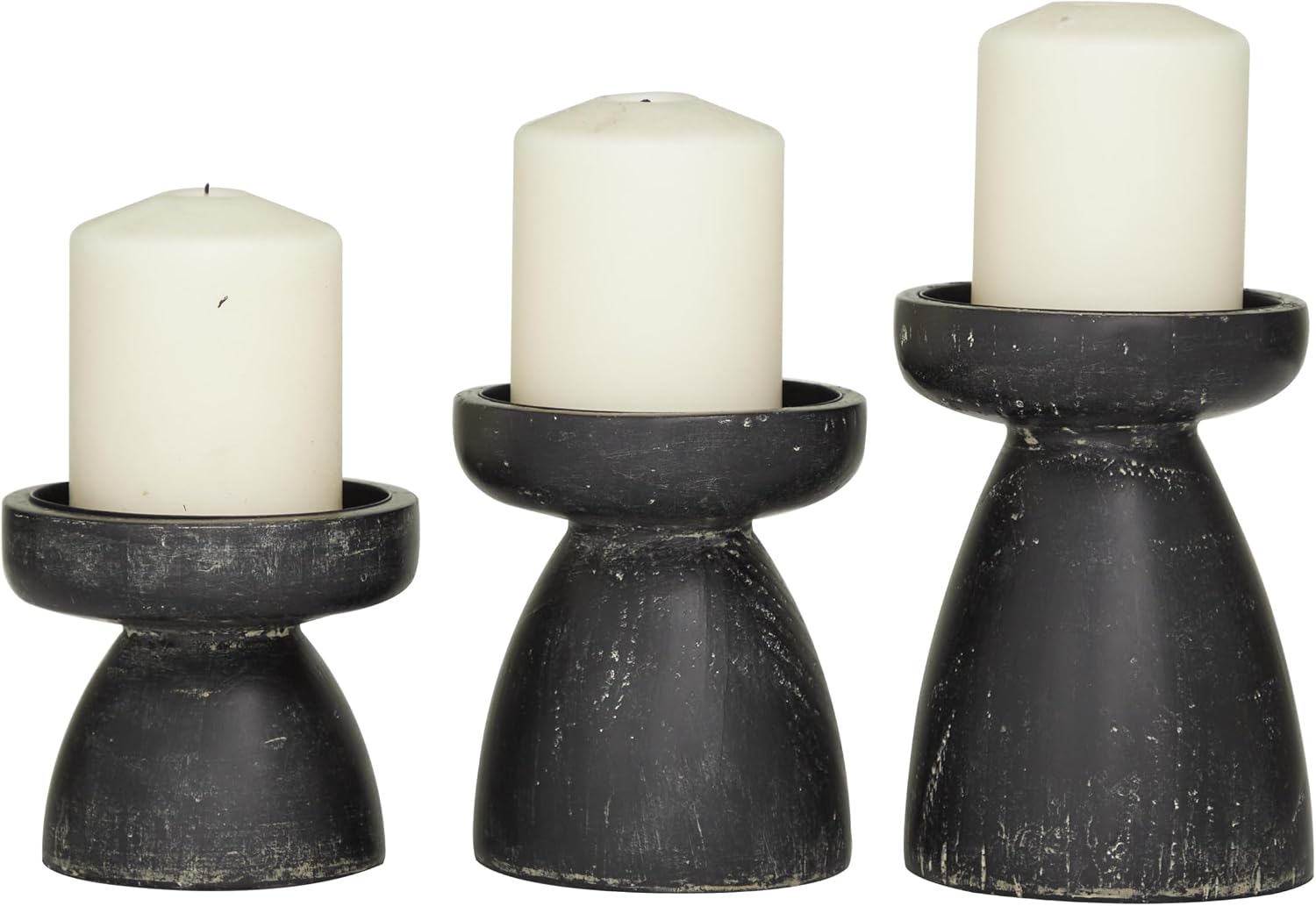 Deco 79 Wood Decorative Candle Holder Candle Stand, Set of 3 Candlestick Holder 6", 5", 4"H, Black