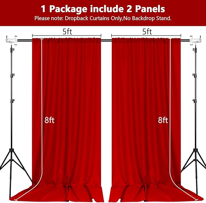 MEETSKY Red Backdrop Curtains for Party Valentine's Day Arch Stage Wedding Ceremony Red Curtains Fabric Photography Backdrop Drapes for BBirthday Party Baby Shower Christmas, 5ft x 8ft, 2 Panels